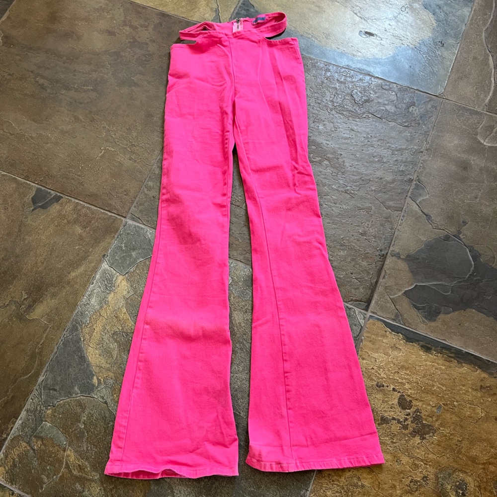 EDIKTED Hot Pink Flare Jeans
